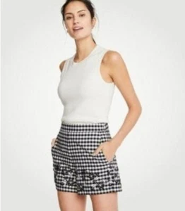 Ann Taylor Loft High Waist Shorts Größe 12 schwarz Gingham Blumenstickerei Boho - Bild 1 von 8