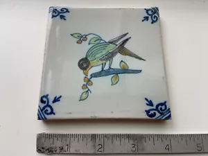 FREE SHIPMENT Unique polychrome small TILE MAKKUM Tichelaar Delft Holland bird 3 - Picture 1 of 2