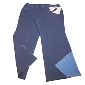 Women with Control Tummy Control Pull On Denim Pants w Pockets 2X Plus Size Blue - Picture 1 of 14