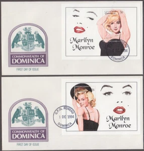 DOMINICA Sc# 1745-7 SET of 3 FDC of MARILYN MONROE S/S and SHEETLET of 9 DIFF - Picture 1 of 2
