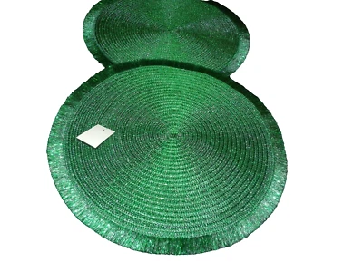 NEW  2 GREEN Metallic PLACEMATS 15" Round Holiday - Image 1 of 2