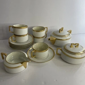 Juego de té de porcelana prusiana dorada y blanca Art Deco de 1930 *Raro* para 5 - Imagen 1 de 11