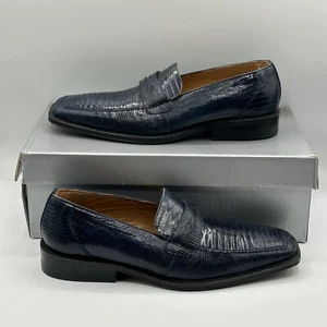 NEW David Eden Mens Alligator Leather Loafer Shoes Blue Slip On SZ 9 - Picture 1 of 11
