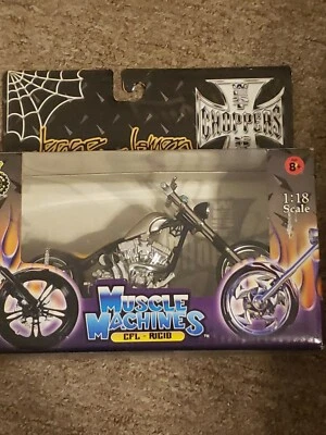 NIB Muscle Machines Black 1/18 CFL rigid James West Coast Chopper Motorcycle - Image 1 of 4