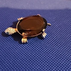 Panetta Gold Tone Smoky Faceted Rhinestone Glass Turtle Brooch JWL1 - Picture 1 of 7