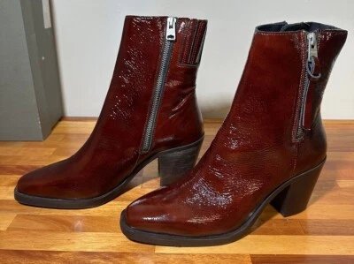 Nuevo con caja AllSaints Mujer Botín Marrón 9M Cohen Cuero Cremallera Botas Brandy Foto 1 de 4
