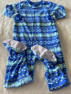 NEW Carters Boys Blue White Yellow Geometric Fleece Long Sleeve Pajamas 4T - Picture 1 of 9