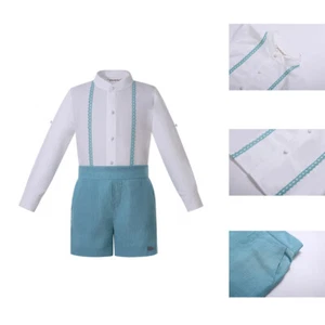 Holiday Boys Clothing Sets 2 Pieces Shirt and Shorts Blue White Lace Designed - Picture 1 of 15