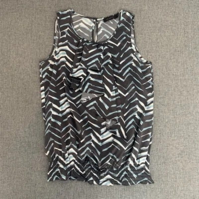 Blusa sin mangas The Limited pequeña con volantes en capas en el frente impresión artística abstracta Foto 1 de 4