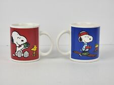 Peanuts Set of 2 Snoopy Christmas Holiday / Cheer Red & Blue Coffee Mugs