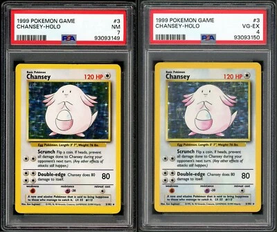 PSA 7 + 4 Base Set Unlimited Chansey 3/102 COLOR MISPRINT Pokemon Cards 1999🔥 - Image 1 of 4