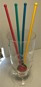 4 vintage colorful swizzle, stir stick, spoons.  Robust and ready to use! - Picture 1 of 3