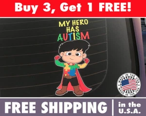 Autism Boy Sticker My Hero Has Autism Decal Autistic Awareness Bumper Sticker - Picture 1 of 9