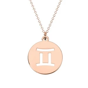 Gemini Zodiac Astrology Sign Cutout Disc Pendant-14k Rose gold over silver-gifts - Picture 1 of 4