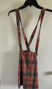 Hollister Karo Pullover Medium Hosenträger Trägerrock Overall Vorbereitung Grunge orange - Bild 1 von 7