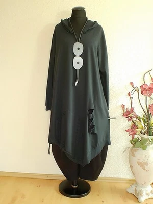 Moonshine° Asymmetrische Sweat Tunika Kleid Kapuze Tasche Baumwolle Schwarz - 2 - Bild 1 von 3