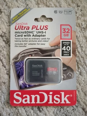 SanDisk Ultra Plus 32GB Micro SDHC UHS-I Memory Card with Adapter - Brand New - Image 1 of 2