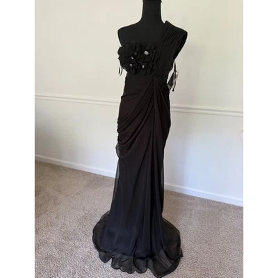 Adrianna Papell Black One Shoulder floral Formal Prom Gown Maxi Dress Size 4 NEW - Image 1 of 4