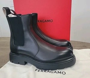 Stivali Chelsea Salvatore Ferragamo Doran uomo pelle nera taglia 12 M nuovi - Foto 1 di 6