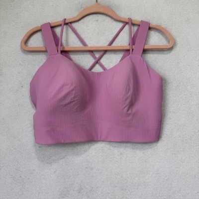 Sujetador deportivo Lululemon para mujer rosa acanalado largo tiras espalda cruzada yoga Top Foto 1 de 4