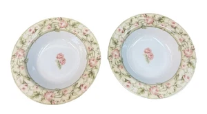 Juego de 2 cuencos sopa pasta sabana Cheri Blum 222 Fifth beige rosa rosas cabaña - Imagen 1 de 3
