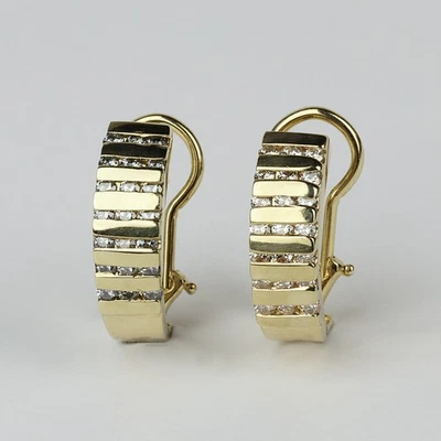 Pretty 14k Yellow Gold, Diamond Women's Curved Omega Earrings - Image 1 of 2