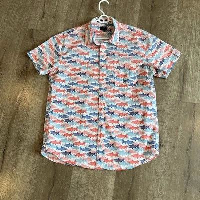 J.Crew Mens Short Sleeve Shirt with Colored Fish Print Sz Large - Image 1 of 4