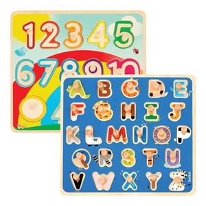 Battat Wooden ABC and Numbers Peg Puzzle Set - Picture 1 of 4