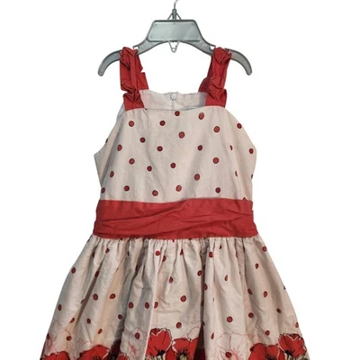 Vestido Jayne Copeland Niñas Talla 7 Rojo Floral Lunares Sin Mangas Fiesta Informal Foto 1 de 4