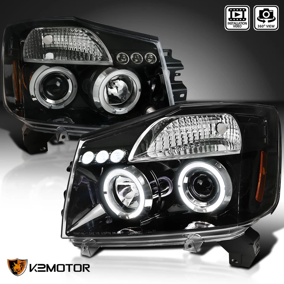 Jet Black Fits 2004-2015 Titan 2004-2007 Armada LED Halo Projector Headlights - Изображение 1 из 4
