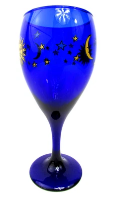 Juego de 7 copas vintage Libbey celestial azul cobalto copas de vino Sun Moon EE. UU. Foto 1 de 4