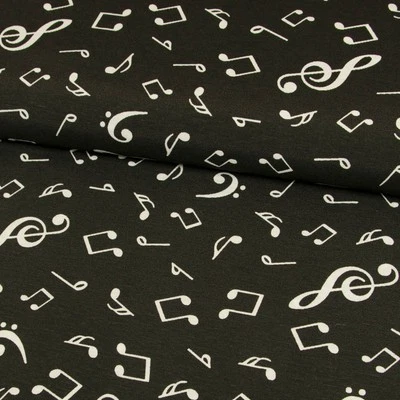 Dekostoff tanzende Musiknoten schwarz Canvas Dekoration Kissen (Preis=0,5m) - Bild 1 von 4