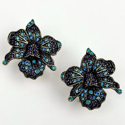 Heidi Daus Orchid Crystal Pierced Earrings Omega Back - Image 1 of 4