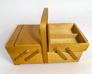 Caja de costura MCM vintage Strommen Bruk Hamar Noruega caja de almacenamiento de acordeón de madera - Imagen 1 de 11