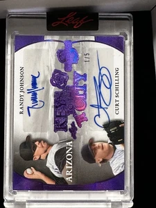 Leaf Spectacular Keys To The City 2025 automático Randy Johnson Curt Schilling 1/5 SP - Imagen 1 de 2