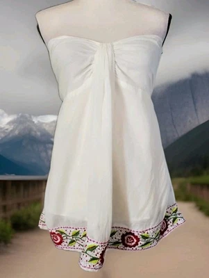 LUV2LUV Smocked Y2K Embroidered Bandeau Cotton/Silk Boho L - image 1 of 4