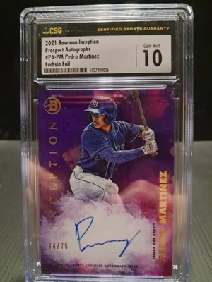 2021 Bowman Inception Prospect Autograph #PA-PM Pedro Martinez Fuchsia Foil CSG - Image 1 of 3