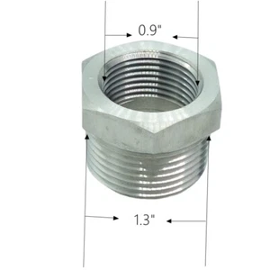 Stainless 304 Reducing Hex Bushing 1" NPT Male x 3/4" NPT Female Reducer - Picture 1 of 1