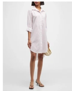 Neu mit Etikett Harshman Willow Hemdkleid, weiß und rosa Streifen, Large, Einzelhandel $ 244 - Bild 1 von 1