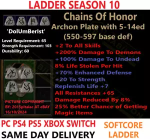 ✅PC PS4 PS5 XBOX SWITCH✅LADDER Chains Of Honor COH D2R Diablo 2 Resurrected Item - Picture 1 of 2