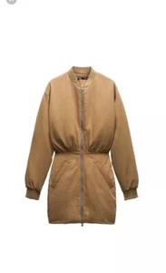 Zara NWOT Bomber Mini Dress Synched Waist Olive Green Size Small - Picture 1 of 1