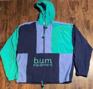 Vintage BUM Equipment Jacket Mens Large Windbreaker Hooded Pullover 1/4 Zip - Picture 1 of 6