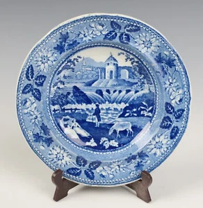 Antique Staffordshire Cup Plate Falls of Killarney Medium Blue Transferware - Picture 1 of 5