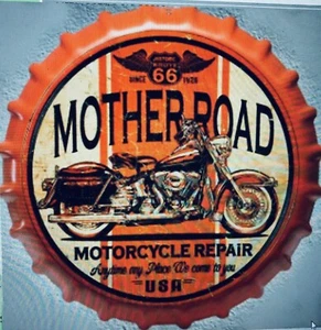 Rout 66 Mother Road Motorrad Reparatur Flaschenverschluss Schild 13 1/2 Zoll Neu - Bild 1 von 2