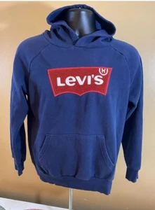 Levi’s Embroidered Red Logo Blue Hoodie Front Pocket Sz Youth Large 12/13 Years - Picture 1 of 13