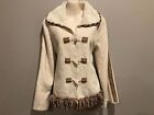 Women's Hkf Originals Ivory Faux Suede/Fur Lined Upcycled Fringed Jacket Size S