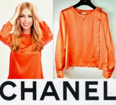 Blusa Camisa Chaqueta 4K Chanel 2018 Naranja Cristal Logo CC 34 36 38 2 4 6 M S Foto 1 de 4