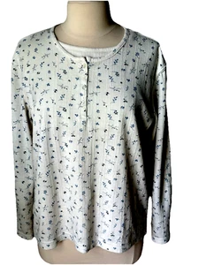 Top Bobbie Brooks De Colección Punto Pointelle Imitación Inserto Escote L/S Pequeño Estampado Azul Y2K - Imagen 1 de 11