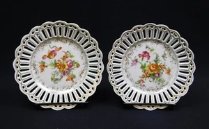2 Antique Schumann Bavaria Dresden Reticulated Porcelain Pierced Bread Plates - Picture 1 of 12