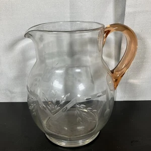 Vintage Clear Glass Pitcher Half Gallon Etched Farmhouse Water Tea Juice - Picture 1 of 5